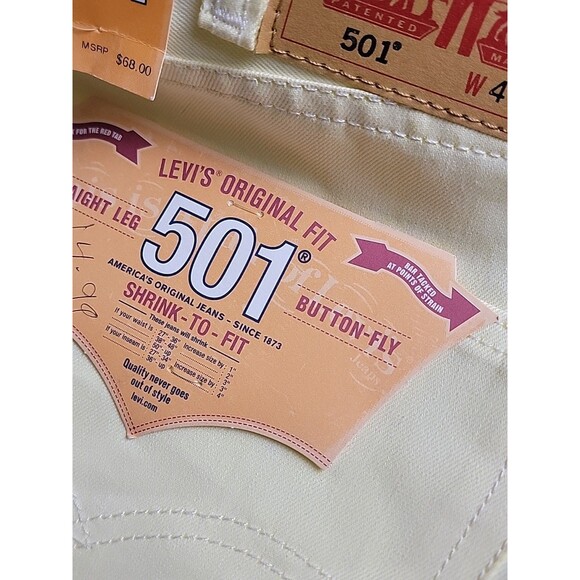 Levis Mens 501 Jeans 40x34 Straight Yellow Button Fly Yellow High Shrink Rigid - Picture 16 of 16